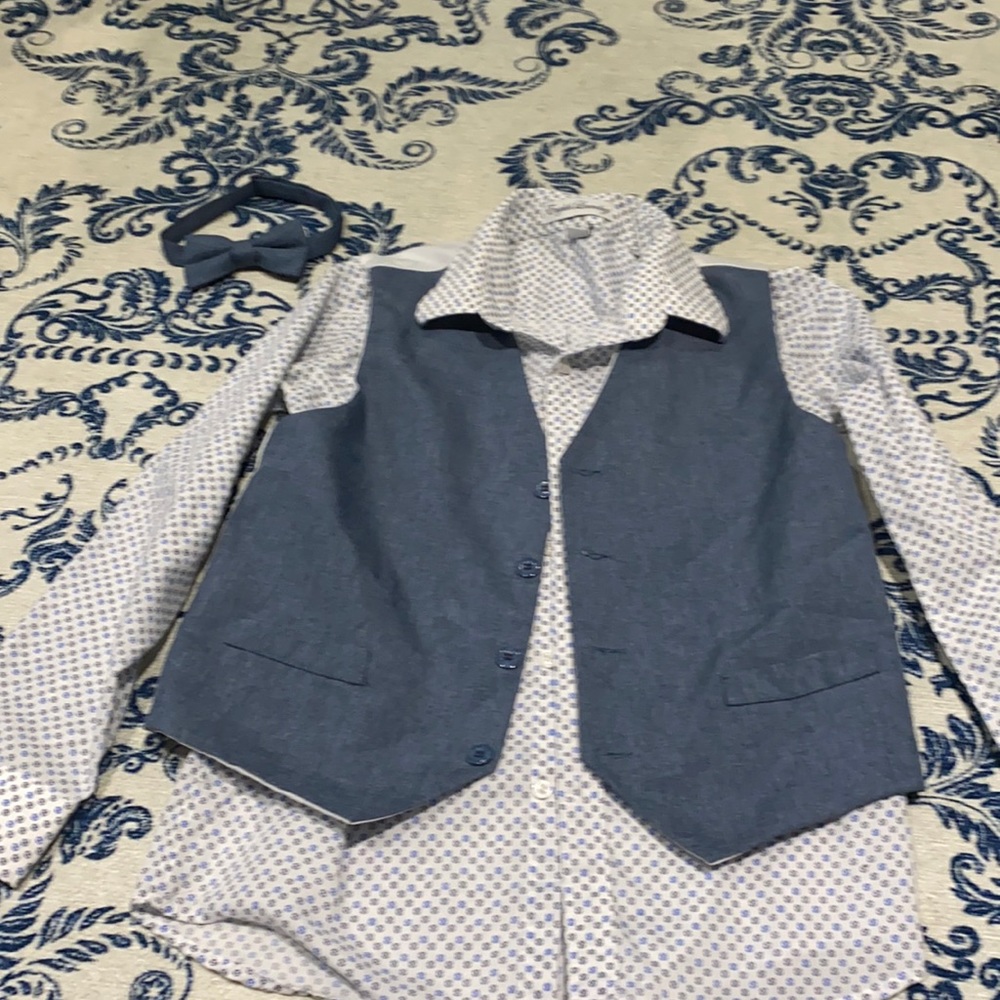 English Laundry size 12 dress shirt, vest and bow